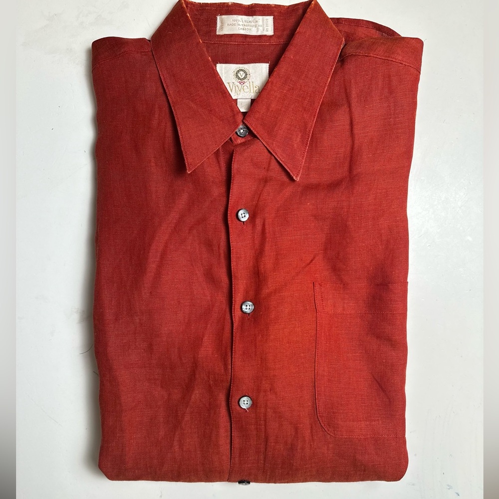 Viyella Men’s Linen Shirt | 100% Linen short sleeve Sport Shirt in Brick Sz LG
